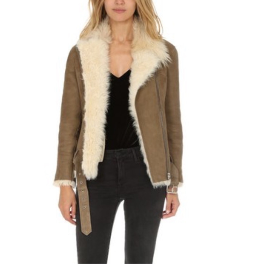 Iro Women’s Taupe Shearling Aviator Jacket